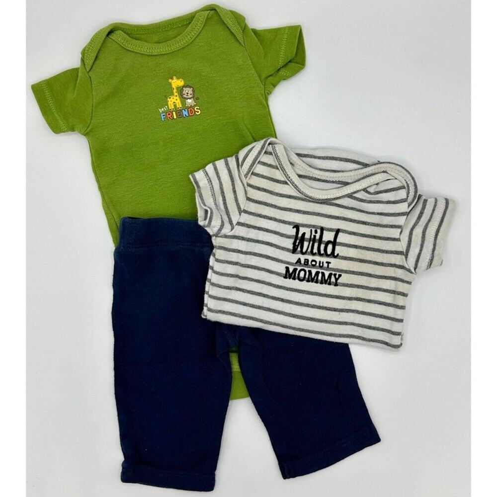 Carter’s 3-Piece Wild Set Size NB Green Blue Mommy Animals (940)